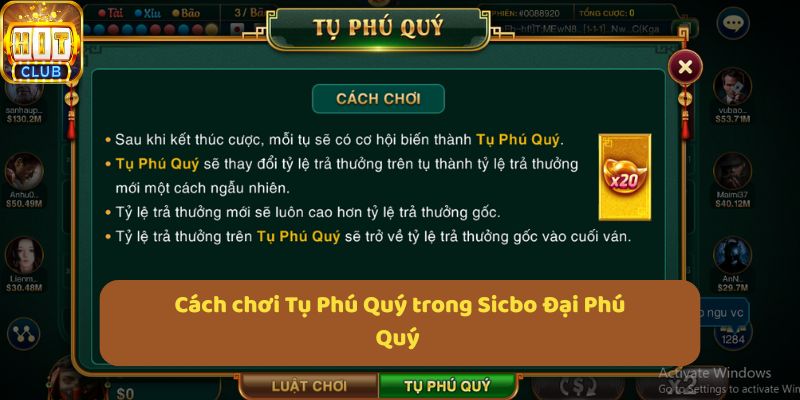 Cách chơi Tụ Phú Quý trong Sicbo Đại Phú Quý 